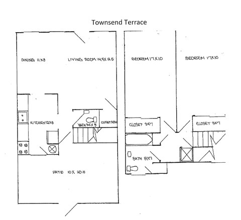 Floor plan for 2 beds, 1.5 baths, 1100 sqft